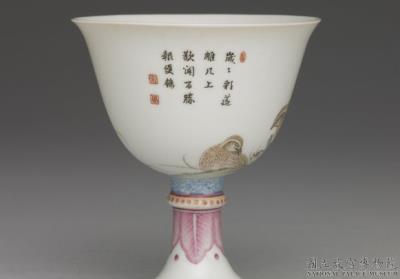 图片[2]-Stemmed cup with rose and quail in falangcai painted enamels, Qianlong reign (1736-1795), Qing dynasty-China Archive